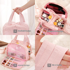 Sac de rangement cosmétique portable en tissu avec fermeture éclair latérale, grande capacité, idéal pour les voyages d'affaires, l'organisation des articles de toilette et le rangement du maquillage - Product Image 5