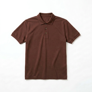 Men's Brown Polo Shirt Short Sleeve Regular Fit Knitted Solid Color Casual Wear Shirts - Product Image 1