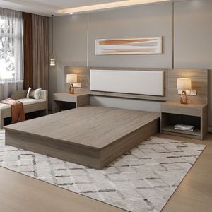 Ensemble de lit double complet moderne de luxe en contreplaqué de grande taille en MDF Meubles en bois massif pour hôtel appartement chambres à coucher écoles - Product Image 6