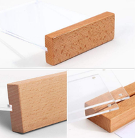 Porte-panneaux en acrylique transparent détachable A4 A5 A6 avec base en bois, supports de cartes de table, supports de numéros de menu, présentoir