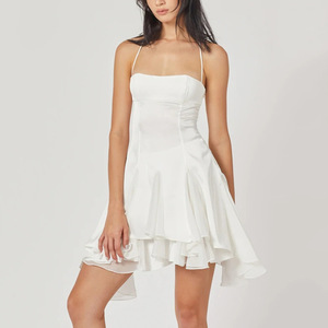 Robe rose à col halter, à volants, courte, dos nu, pour soirée ou tenue décontractée - Product Image 4