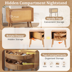 Mid Century Modern Nightstand With Rotating <b>Drawers</b> And Hidden Compartment <b>For</b> Bedroom <b>Storage</b> - Product Image 4