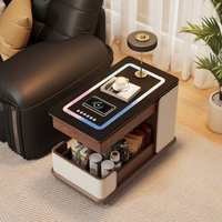 Table basse relevable intelligente moderne avec roulettes, plateau en bois, chargement sans fil et rangement mobile pour salon