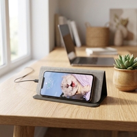 Tapis de Souris Pliable Créatif à Chargement Sans Fil, Tapis de Bureau 3 Volets en Cuir Effet Bois avec Service d'Impression Personnalisée