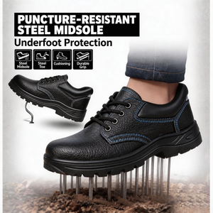Chaussures de sécurité noires respirantes, texturées, à lacets, avec embout en acier, anti-perforation, antidérapantes, chaussures de protection industrielles - Product Image 4