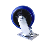 Roulette à plaque pivotante en caoutchouc bleu à noyau en nylon robuste à double roulement à billes muet 6X2 en usine acier à haute élasticité