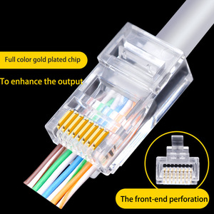 ขั้วต่อ RJ45 Cat6 แบบไม่มีฉนวนหุ้ม 8p8c ชุบทอง ผลิตจากทองแดงผสม สำหรับสายอีเธอร์เน็ต - Product Image 1