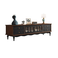 Meuble TV moderne en bois massif avec étagères de rangement intégrées, design vintage de style français du milieu du siècle, couleur et taille personnalisables pour salon