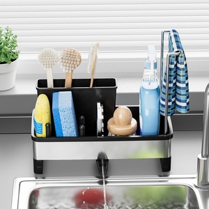 Portaspugne in Acciaio Inox con Drenaggio Automatico e Portaspazzole per Lavello - Product Image 3