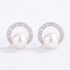 Boucles d'oreilles en perles d'eau douce naturelles, bijoux en argent sterling S925 pour femmes, élégantes, rondes, minimalistes, cadeau de mariage - Product Image 1