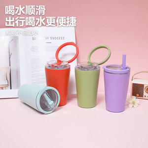 Children's <b>Straw</b> <b>Cup</b> 304 Stainless Steel Insulated Anti-Slip Travel Water Bottle For Kids With <b>Lid</b> <b>And</b> Handle - Product Image 5