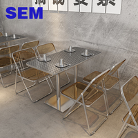 SEM Großhandel Industrielle Restaurant-Möbel Edelstahl-Esstisch und Acryl-Klappstuhl-Set für Café Pizza Fastfood