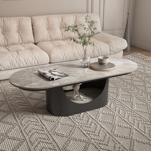 Tavolino da Caffè <span class=keywords><strong>Nova</strong></span> Slate Top, Arredamento Moderno di Lusso, Tavolino Rotondo per Soggiorno con Base in Acciaio al Carbonio - Product Image 3