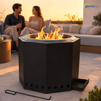 Chauffe-terrasse extérieur hexagonal moderne sans fumée à bois avec cendrier et pique à bois pour foyer extérieur