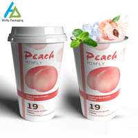 Tasse Boba en plastique jetable avec logo au design personnalisé IML givrée transparente pour les tasses à thé, café et boisson au lait avec couvercle