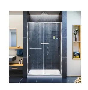 Customize project used Semi-Frameless Sliding Shower enclosure Door, Clear Glass in Chrome