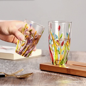 Verre à whisky artisanal sans plomb, style ancien, avec motif <span class=keywords><strong>de</strong></span> feuilles colorées en relief, peint à la main, pour bar, vin et jus - Product Image 4