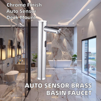 Robinet de lavabo en laiton à capteur automatique, haut, pour extérieur, montage sur plan, détection infrarouge, eau froide, pour lavabo de salle de bain