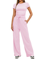 Ensemble 2 pièces décontracté pour femme GX24043, t-shirt à manches courtes et col rond et pantalon, collection printemps-automne