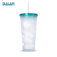 Gobelet en plastique transparent réutilisable personnalisé en gros avec paille et couvercle, anti-fuite, sans BPA, écologique, vaisselle personnalisée