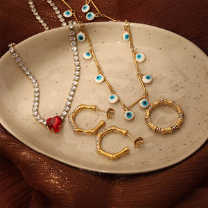 18K 골드 도금 아이 목걸이 보헤미안 초커 목걸이 터키어 변색 무료 방수 스테인레스 스틸 블루 아이 쥬얼리 목걸이 - Product Image 5