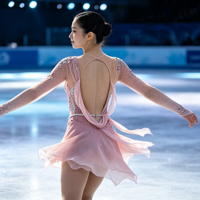 Robe de patinage artistique rose à strass, dos nu, manches longues, en maille, costume de compétition de patinage sur glace, personnalisé pour filles et femmes