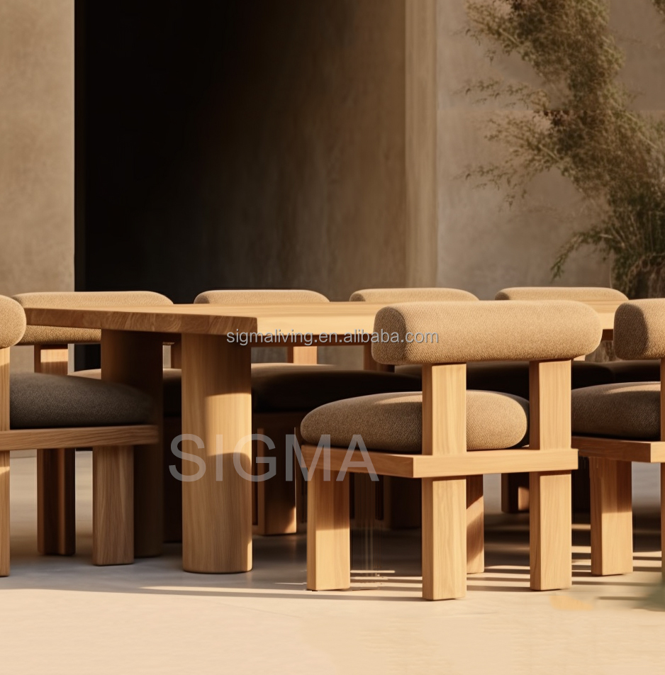 Custom garden outdoor furniture set rectangle table handcrafted all weather teak wooden dining chair
