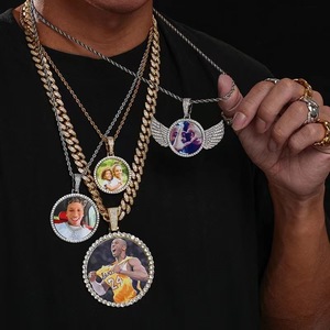 Personalized Photo Pendant Zircon Round <b>Solid</b> DIY Full Diamond <b>Necklace</b> Gift Jewelry Accessories - Product Image 3