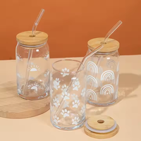 Vente en gros de mugs en verre borosilicate givré moderne de 16 oz, avec couvercle à paille, impression personnalisée, scellés, pour cadeaux, pour filles, pour eau, vin, cola