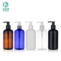 YAN Emballage 250ml Rond Épaule Graisse Vide PET En Plastique Pompe Bouteille Clair Noir Blanc Contenants Communs Shampooing Lotion Liquide