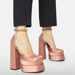 Zapatos de Tacón Alto con Plataforma Super Impermeables, Punta Cuadrada, Correa en el Tobillo, para Mujer - Product Image 3