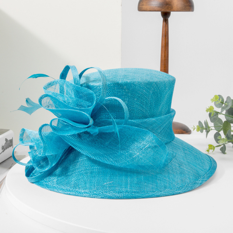 Chapeau Large Bord Style Kentucky Derby - Bleu Poudre Et Marine, Idéal Pour Mariage Ou Thé