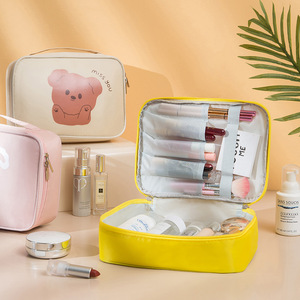 Bolsa de cosméticos multifuncional de gran capacidad, estuche de almacenamiento de maquillaje de viaje impermeable, color amarillo limón - Product Image 1