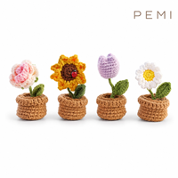Mini Ornement de Plante en Pot Tournesol au Crochet Fait Main en Fil Décoratif pour Voiture, Console Centrale, Maison, Bureau, Cadeau