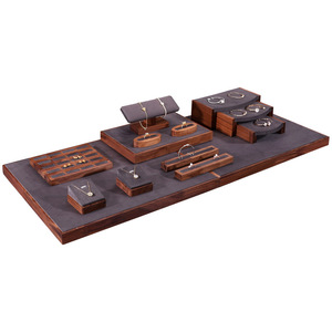 Bán buôn Walnut đồ trang sức hiển thị truy cập giá thiết lập cửa sổ đạo cụ hiển thị với khay bao bì cho cửa hàng hiển thị - Product Image 2