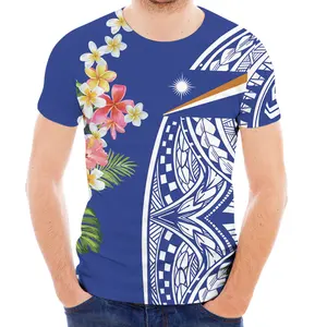 Camiseta con estampado Marshall para hombre, ropa de moda, azul, Tribal, Polinesia, superbarata, con cuello redondo, novedad de verano