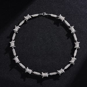 Nuova Collana Choker da Uomo Stile Hip-hop Punk con Catena a Maglie di Filo Spinato Completamente Tempestata di Diamanti - Product Image 6