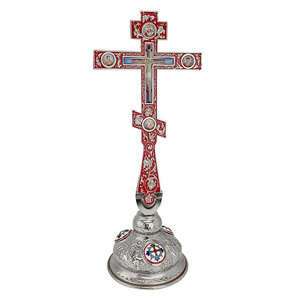 HT 2026 Nieuw 34cm Russisch-orthodox staand kruis blauw/rood emaille gouden kleurige legering kruisbeeld met heiligenbeelden voor thuisgebedskamer - Product Image 2