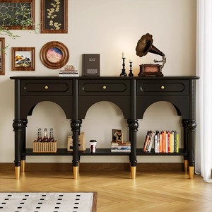 Mid-Century Retro Solid Wood Sideboard <strong>French</strong> &amp; American Style Console Table with <strong>Shelves</strong> &amp; Drawers for Hotel &amp; Living Room - Product Image 4