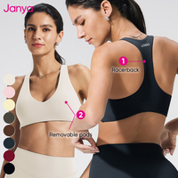 Set Yoga 2 Potong Janya, Bra Olahraga Racerback Solid, Celana Lurus dengan Pinggang Lipat, Bahan Bernapas, Stretch Empat Arah, Set Kebugaran Gym