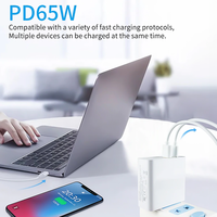 Vente en gros de chargeur GaN rapide 65W trois ports USB A + USB C pliable US Plug adaptateur de chargeur de voyage pour ordinateur portable téléphone portable