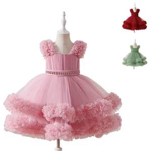 ชุดเดรสงานเลี้ยงผ้าโปร่งแต่งลูกปัดลายดอกไม้สีขาวสไตล์เจ้าหญิงสำหรับเด็กผู้หญิงและเด็กเล็ก - Product Image 1