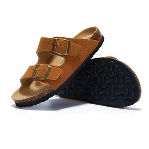 Unisex yaz düz mantar terlik toptan süet üst 2 tokaları ile rahat Barefoot kemer destek yaz kalın taban - Product Image 4