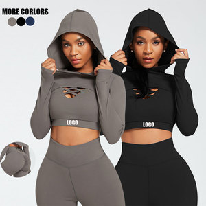 Custom LOGO <b>Women</b> 3 PCS Gym Fitness Sets Athletic Wear Sexy Sports Bra Yoga <b>Legging</b> Long Sleeve Hoodie Top - Product Image 1