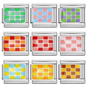 Simplicity Trend Women Men Colorful Glaze Square Lattice Link Fit 9mm Stainless Steel Jewelry DIY Making Italian Charm Bracelets - Product Image 2