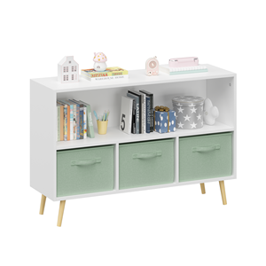 White Green 3 Drawer Kids Toy Storage Organizer with Fabric Bins, Wooden <strong>Bookcase</strong> for <strong>Children</strong> <strong>s</strong> Room - Product Image 3