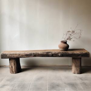 Bangku santai luar ruangan panjang desain Log antik lapuk kayu kuno Ottoman kayu padat gaya tenang untuk Kamar Tidur Volvo - Product Image 4