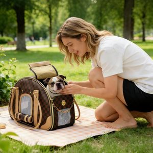 Bolsa de Transporte Portátil para Mascotas, Gatos y Perros Pequeños, Bolso de Viaje Clásico a Cuadros con Ventana de Malla Transpirable - Product Image 3