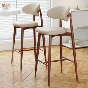 Silla de Barra Retro Nórdica, Económica, de Madera <span class=keywords><strong>y</strong></span> Metal con Respaldo de Cuero, Moderna <span class=keywords><strong>y</strong></span> Lujosa, <span class=keywords><strong>para</strong></span> Cocina, Taburete Alto <span class=keywords><strong>para</strong></span> Barra de <span class=keywords><strong>Bar</strong></span> - Product Image 2