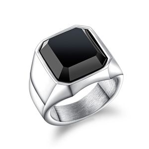 Wholesale Certified Tarnish-Free Stainless Steel <strong>Men's</strong> <strong>Statement</strong> Signet <strong>Ring</strong> Square Black Gemstone Agate New Arrivals Trendy - Product Image 2